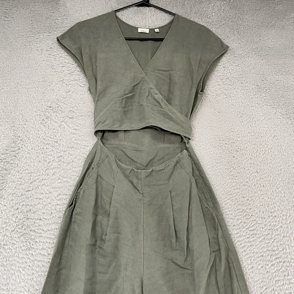 Wilfred Jumpsuit Womens 0 Aritzia Brax V Neck‎ Wide Leg Cutout Linen Ankle